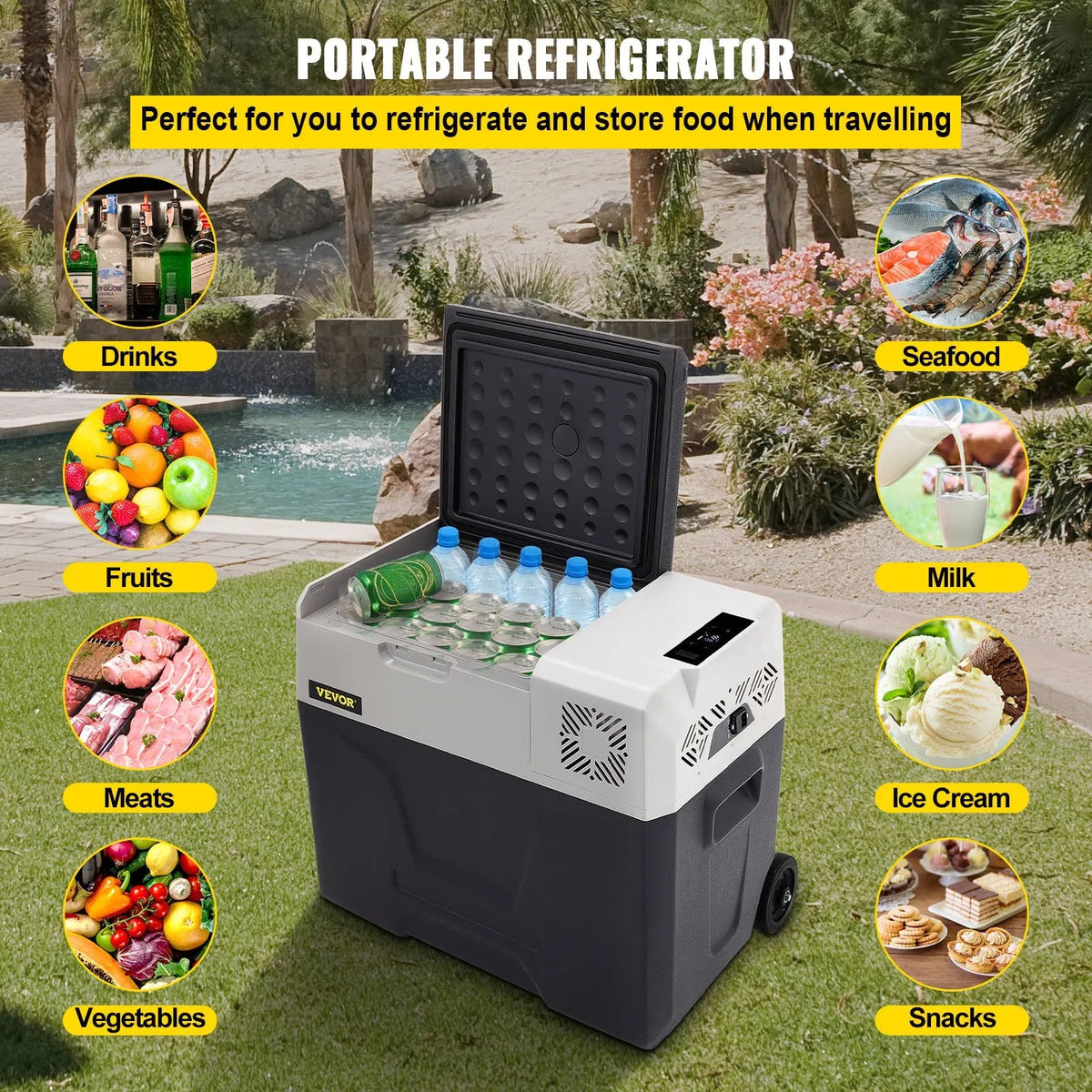 VEVOR 50L Bærbar Kompressor Køleboks 12V / 24V / 230V – Til Bil, Båd & Camping - SejlStrøm