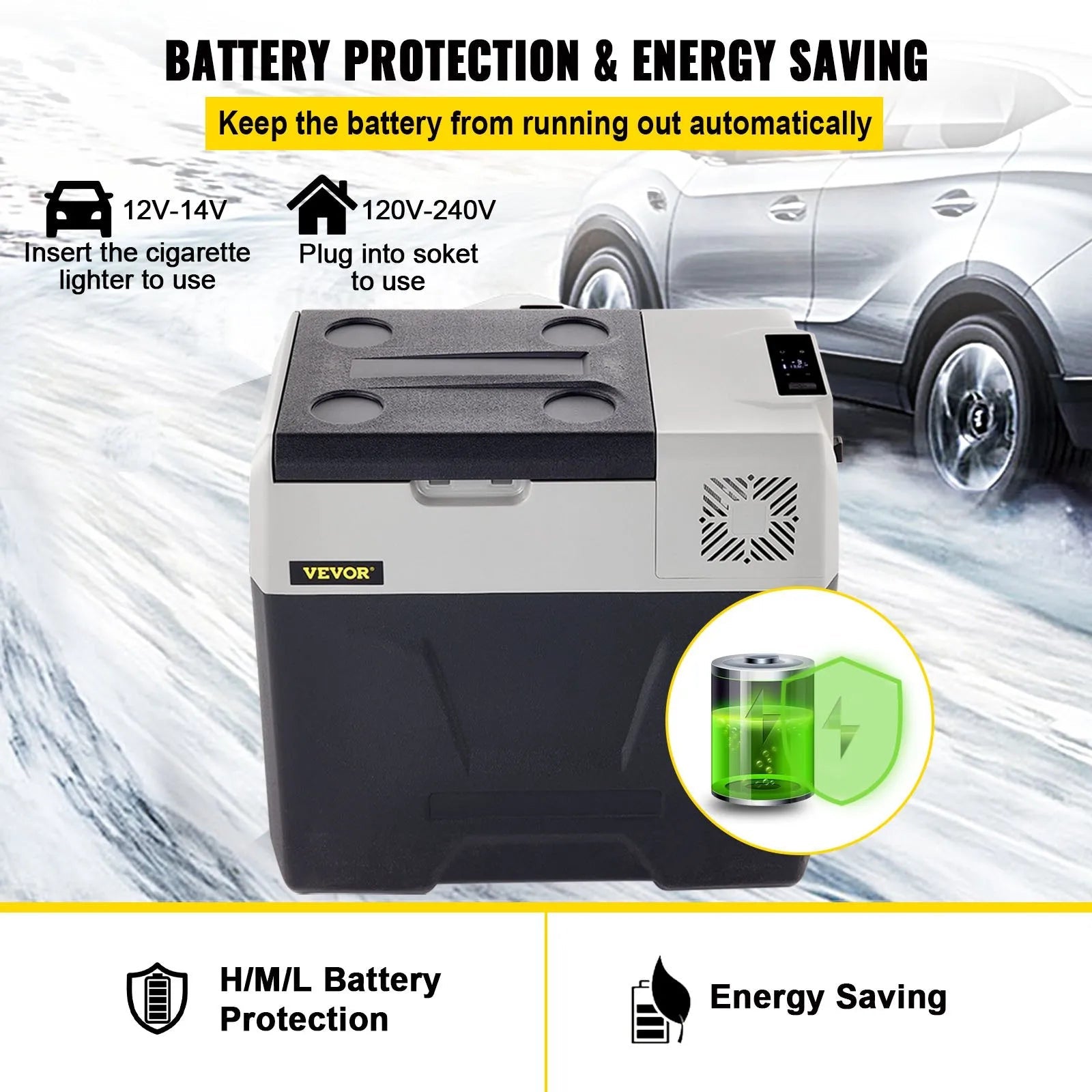 VEVOR 50L Bærbar Kompressor Køleboks 12V / 24V / 230V – Til Bil, Båd & Camping - SejlStrøm