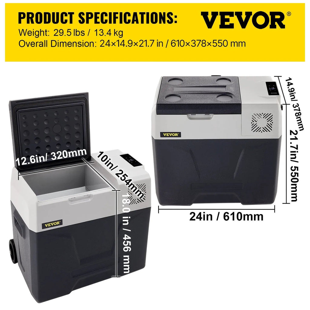 VEVOR 50L Bærbar Kompressor Køleboks 12V / 24V / 230V – Til Bil, Båd & Camping - SejlStrøm