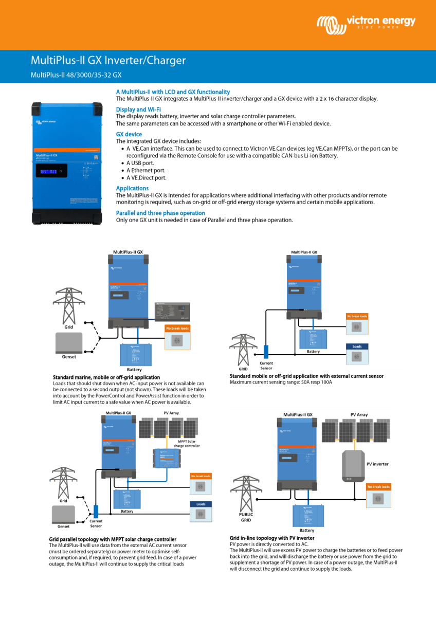 Victron MultiPlus - II 48/3000/35 - 32 GX – 48 V Inverter & Batterioplader (3000 VA, 35 A) - SejlStrøm