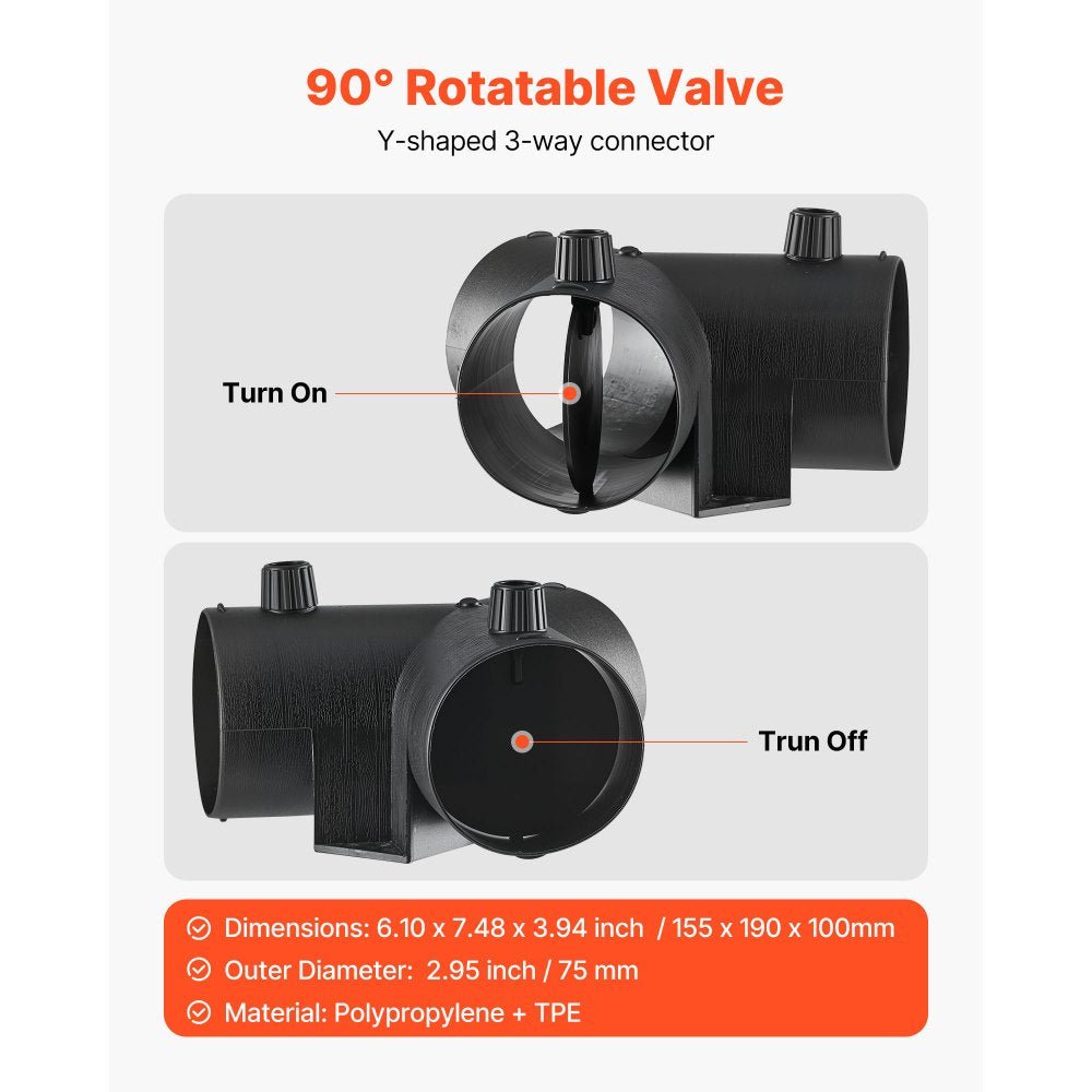Y-piece 75 mm with adjustable flaps for diesel heater
